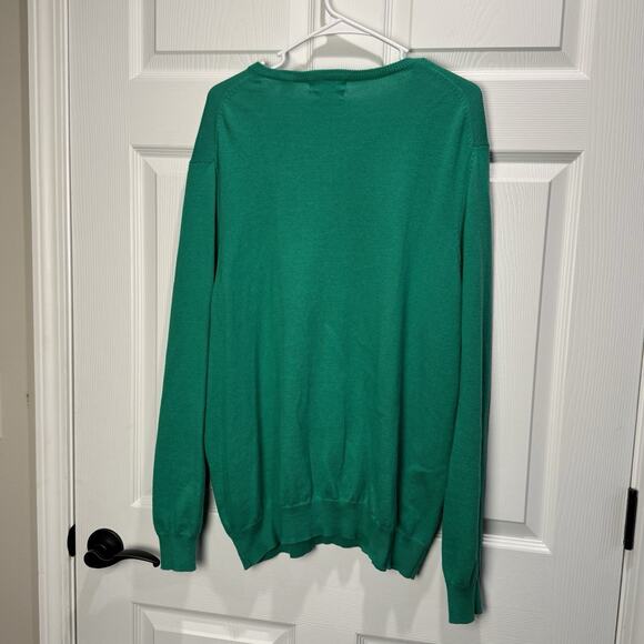 Mens XL Alan Flusser Cotton Cashmere V neck sweater green pullover Christmas - Picture 2 of 6